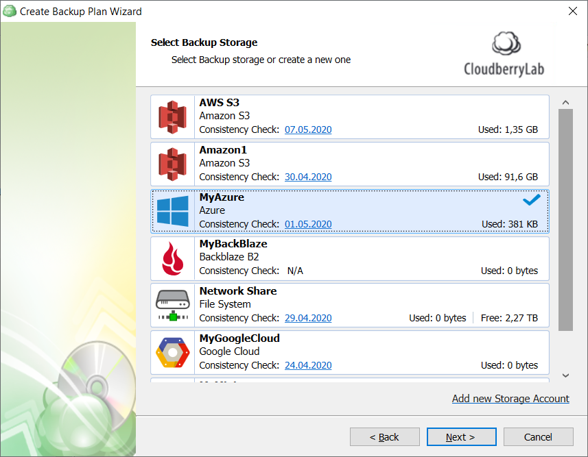 edit backup plan cloudberry server
